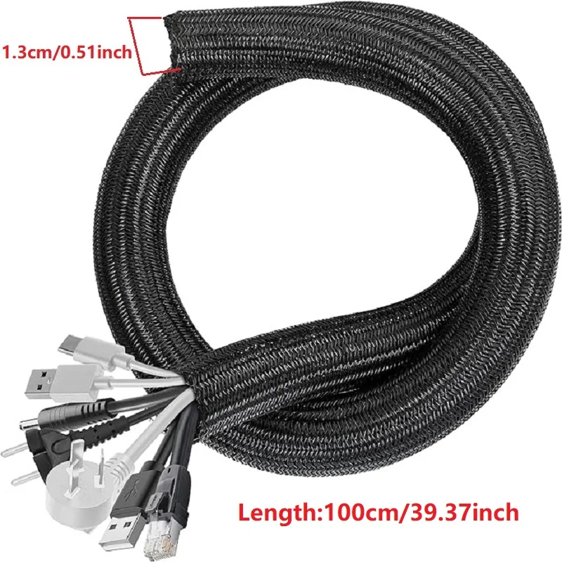 1M 3M 5M Gevlochten Kabel Mouw PET Nylon Wikkelen Kabel Behuizing Kabel Mouwen Draad voor Bureau PC TV Draad Protector Kabel Wrap Cover