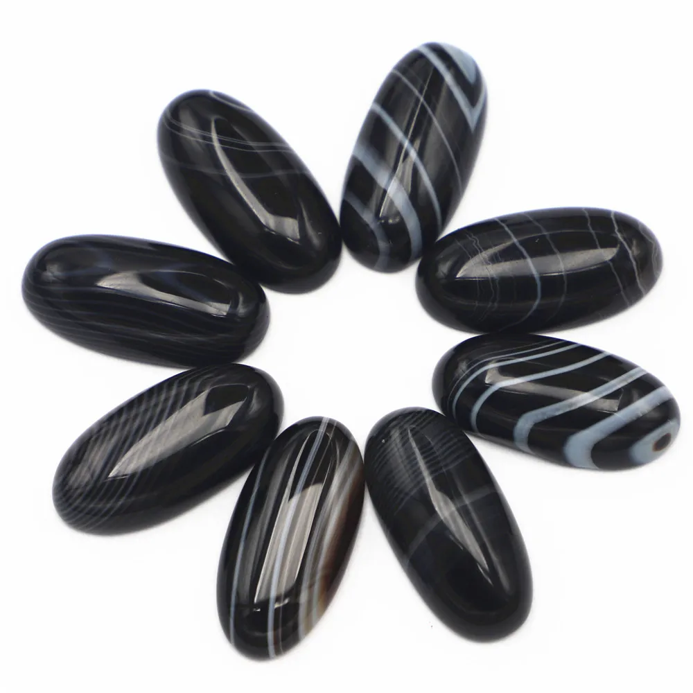 

30x15mm Natural Stone Black Striped Agate Oval Cabochon Setting Bead Fit DIY Pendant Ring Jewelry 20Pcs Wholesale Free Shipping