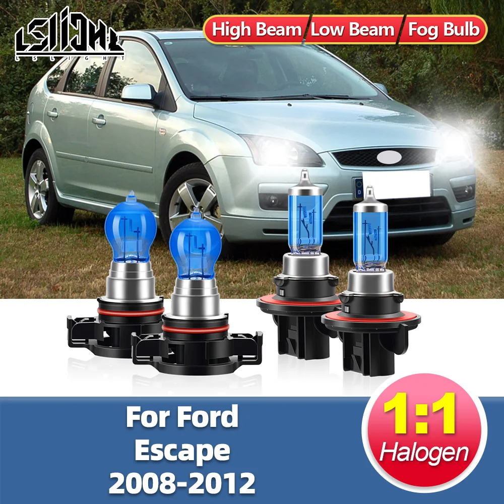 

2/4PCS Car Lights For Ford Escape 2008 2009 2010 2011 2012 Halogen Headlight Bulbs 100W Hi/Low Beam 6000K Bright White Fog Lamps