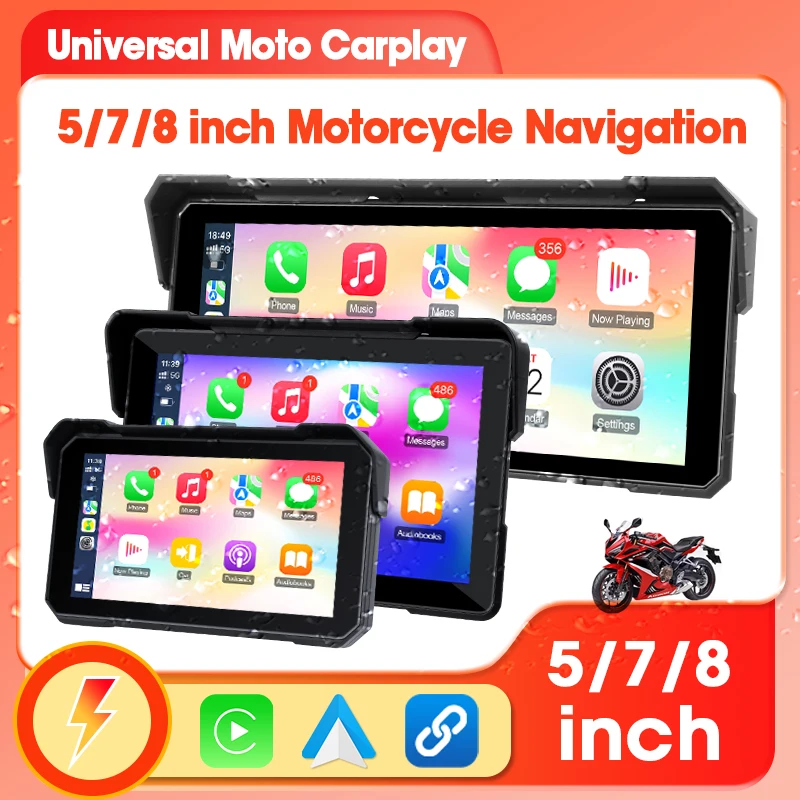 

5/7/8 inch Carplay Motorcycle Navigation GPS Waterproof Multimedia Player Wireless CarPlay Android Auto Moto Dashboard Recorder