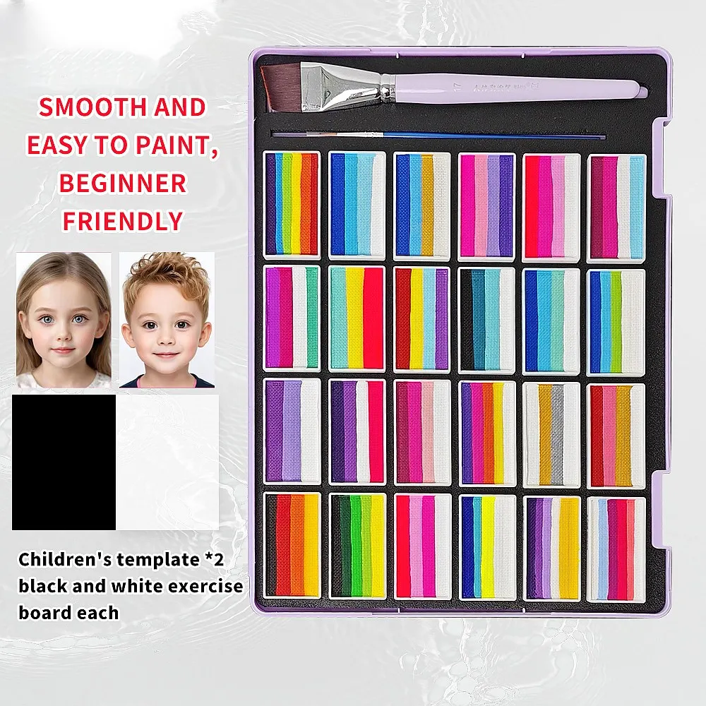 Wholesale Non-Toxic Kid-Safe 24-Color Gradient Face Paint Kit with Brush& Templatfor EU US Body Painting Supplies