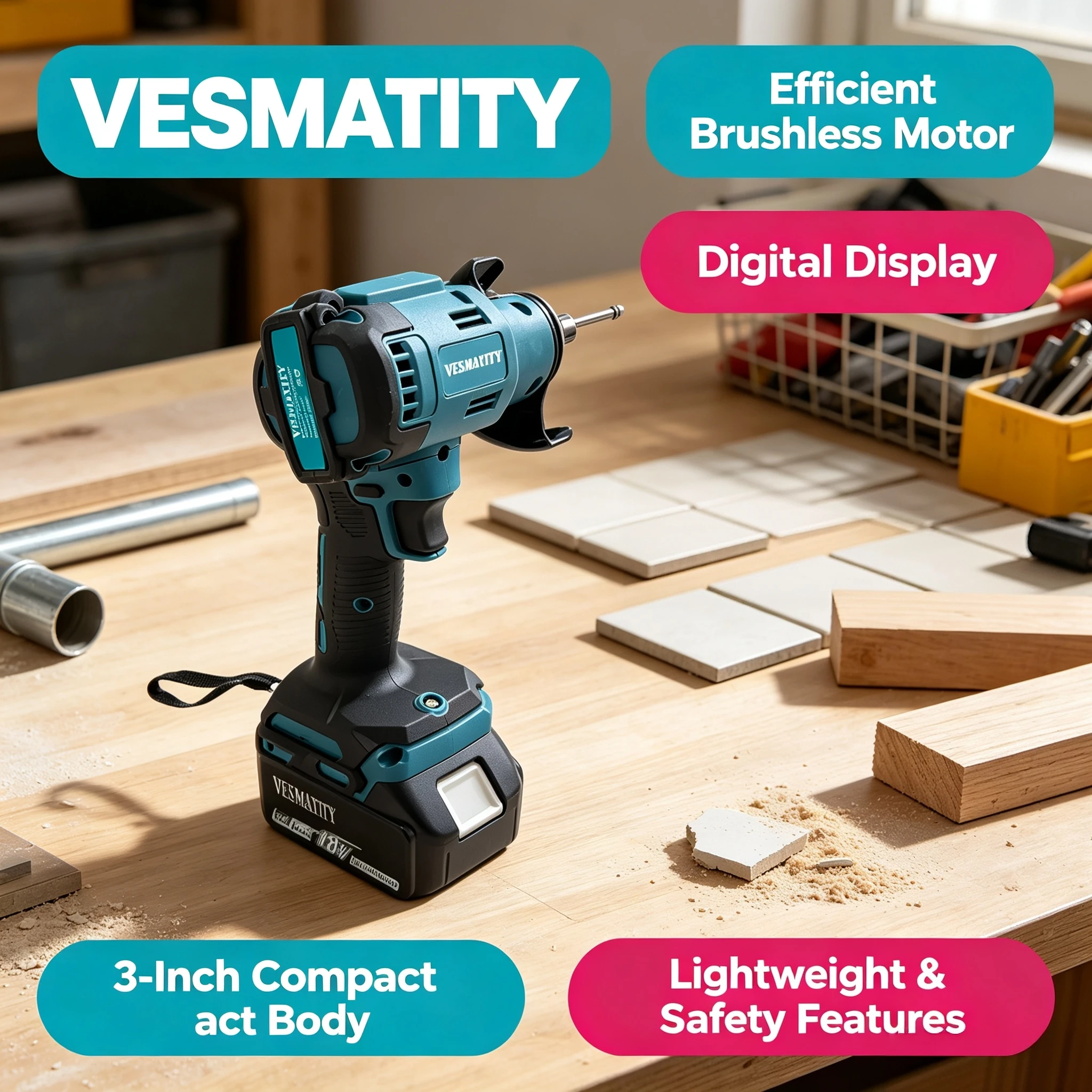 VESMATITY Brushless Angle Grinder Digital Display Mini Cutting Machine for Makita Battery Pro Max Speed Use System