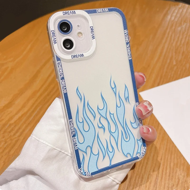 Blue Fire Pattern Phone Case For Samsung Galaxy S24 S23 Plus S20 FE S22 S21 Ultra A15 A35 A55 A54 A33 A53 A32 5G Anti Fall Funda