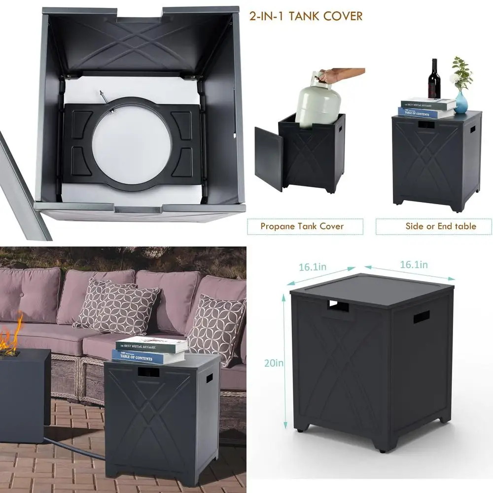 

Square Propane Tank Storage Side Table, 20 lb Tank Cover Hideaway, Carbon Gray