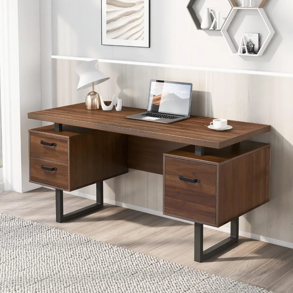 

n Desk with Storage and Drawers, Computer Writing Study Table Workstation for Home, Thick Desktop, 59" L x 23.6" W x 27.5" H