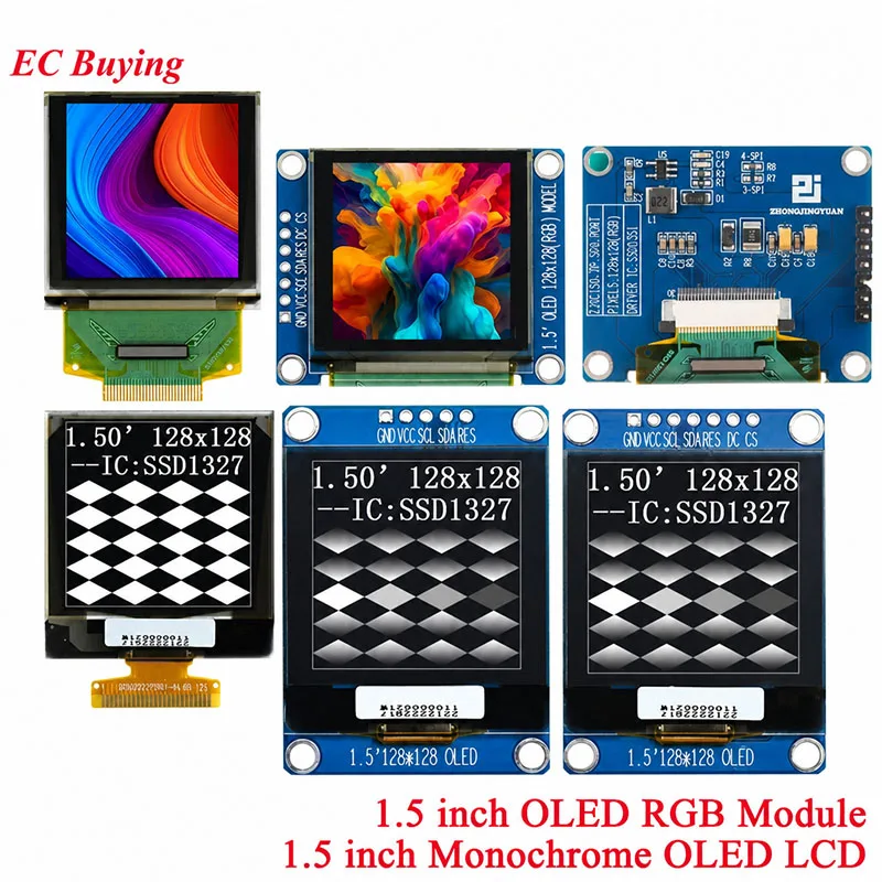 1,5 Zoll OLED Modul 1,5" RGB Farbe 128x128 LCD LED Display 128*128 SSD1327 SSD1351 SPI/IIC I2C für Arduino 4Pin 7Pin