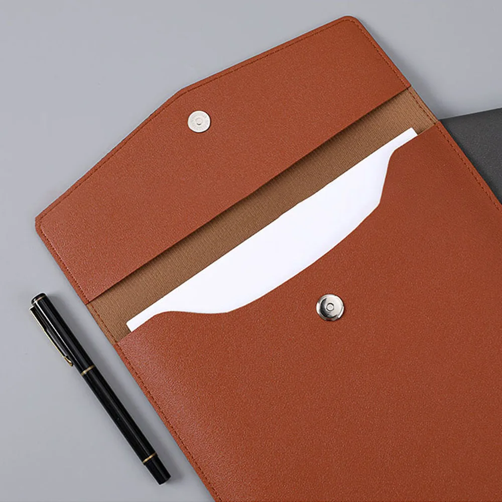 Documents Pouch Snap Closure A4 File Pocket File Folder File Bag Faux Leather School Large Capacity Office Business Dustproof
