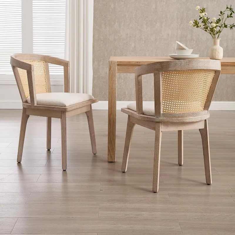 مجموعة كراسي طعام الروطان الحديثة مكونة من 2 كرسي غرفة الطعام شبه برميل للمزرعة كرسي منجد خشبي للمطبخ وغرفة المعيشة #1
