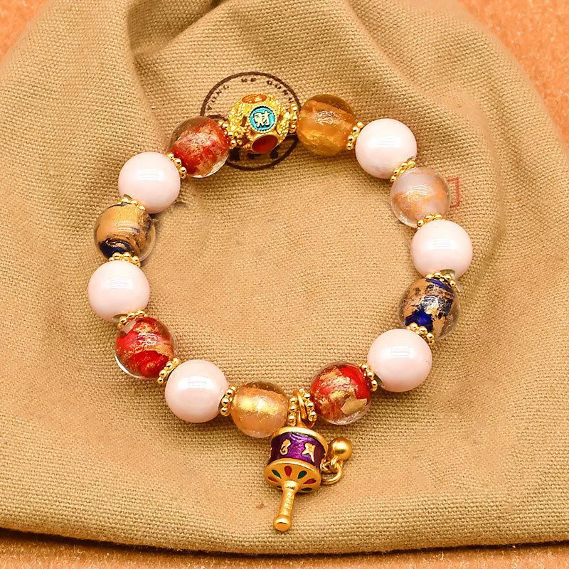 New Women's Exquisite Colored Turquoise Lucky Lucky Fortune Plucking Drum Elastic Bracelet Fashion DIY Charm Jewelry Gift