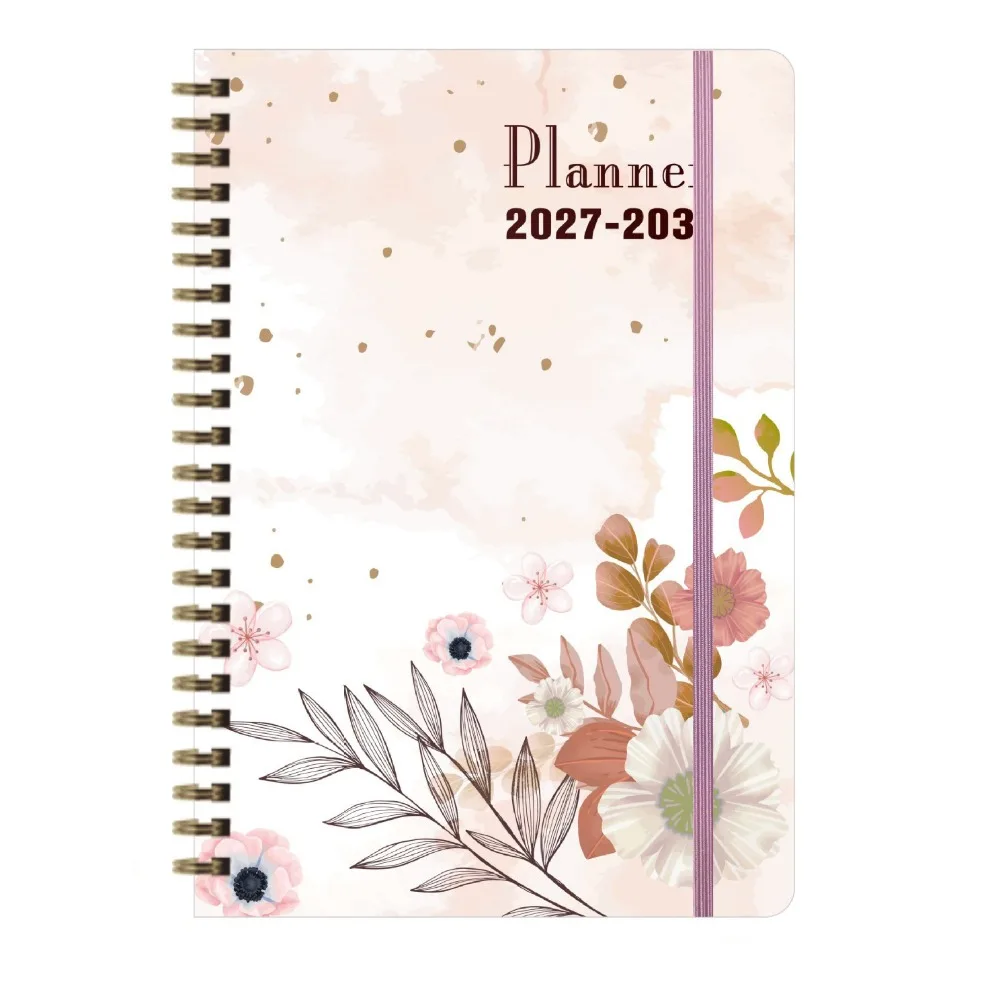 Flower Theme Cover 2027-2029 Monthly Calendar A5 Cat Print Annual Calendar Notebook Spiral Bound Multi-Year Agenda Notepad