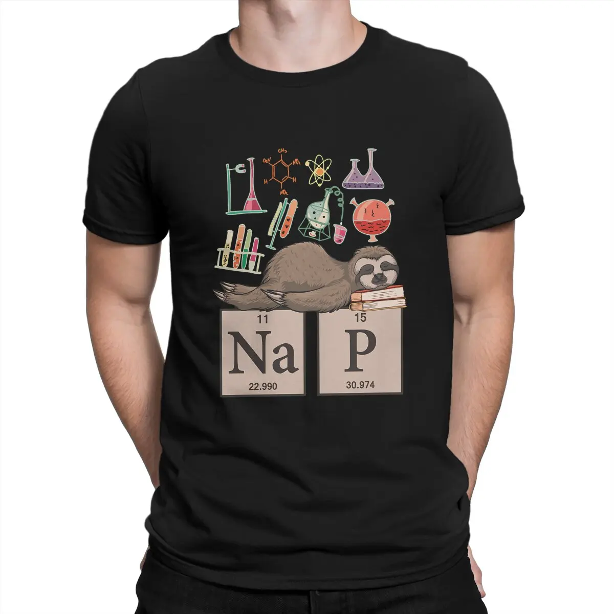 Periodic Table Of Elements Funny Chemistry Sloth T Shirt Vintage Gothic Men\'s Tshirt Polyester  Men Clothing