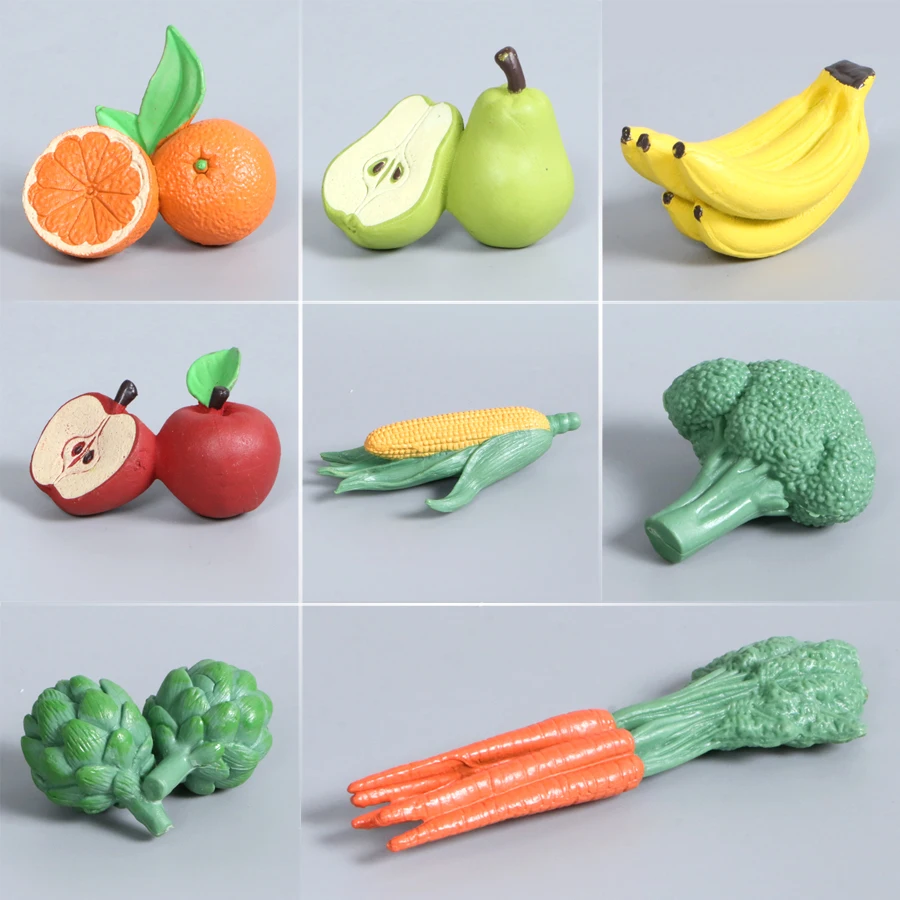 Hand Painted Fruit Vegetable Simulation Models,Apple,Banana,Corn,Carrots Realistic Solid Plastic Figurine For Kid Montessori Toy