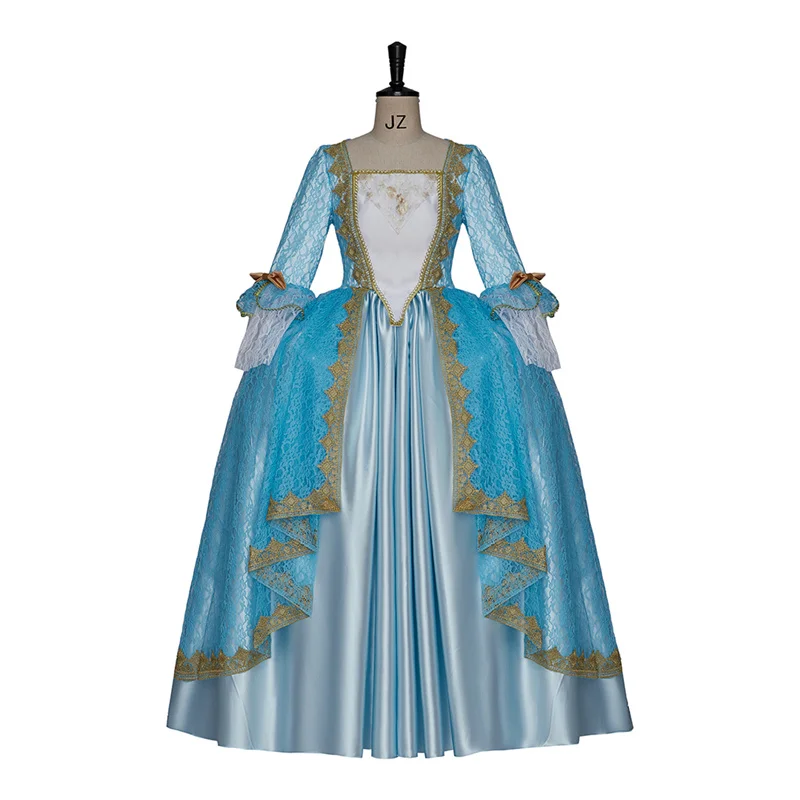 Medieval Blue Lace Fancy Rococo Court Retro  Marie Antoinette Dress  Women Victorian Masquerade Palace Gown