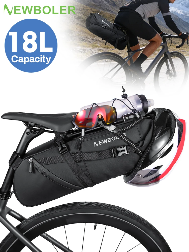 AliExpress NEWBOLER 18L Bike Saddle Bag Waterproof MTB Road Bicycle Large Capacity Cycling Bag Foldabe Tail Rear Bag Trunk Accessories