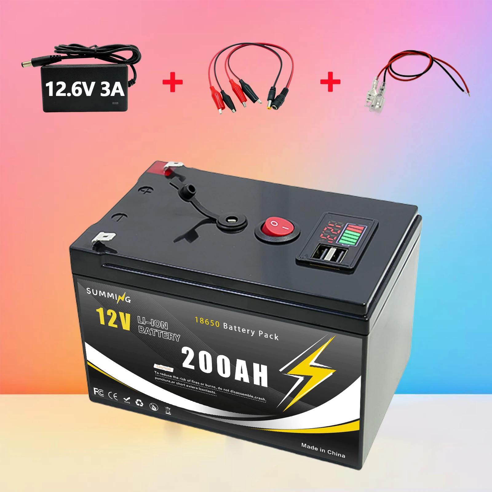 

12V 200Ah Lithium LiFeP04 Battery for Solar ChargingFish Finder Marine Outdoor Camping Off-Grid Applications with USB Port