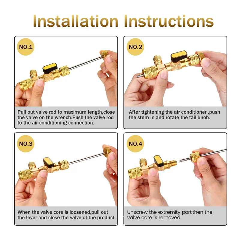 Valve Core Remover Installer Tool Kit with Dual Size 1/4 & 5/16 Port for with R22 R12 R407 R410 R404 R32 R600