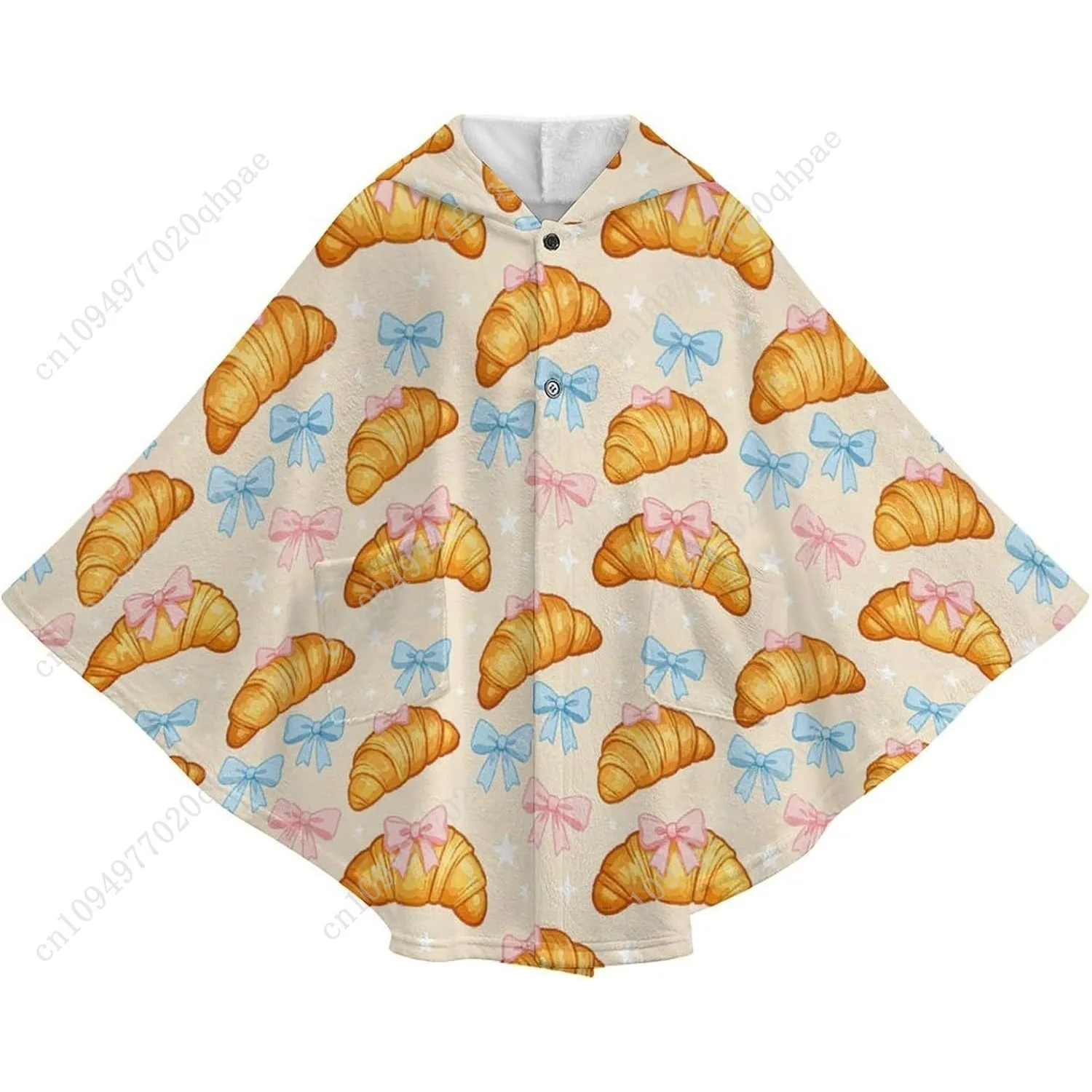 سترة بطانية مريحة من الفلانيل، قلنسوة كبيرة الحجم بنمط نجمة القوس الكرواسون مع جيوب للأطفال والمراهقين #4