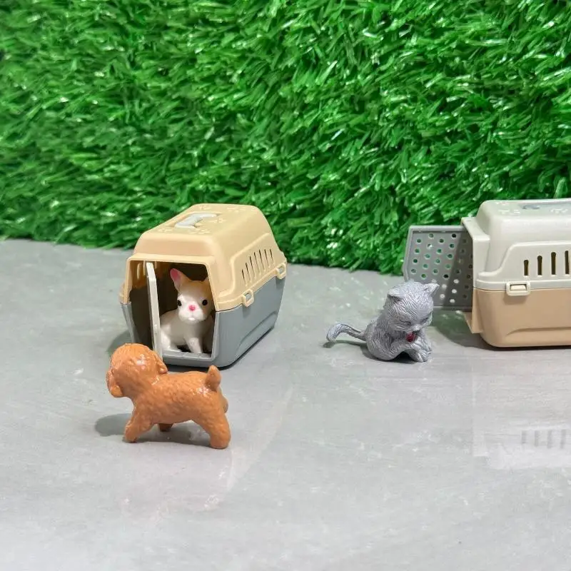 2/4Pcs Realistic Mini Dog & Cat Cage With Door Miniature Dollhouse Pet House For Doll Accessories Mini Pets Habitat