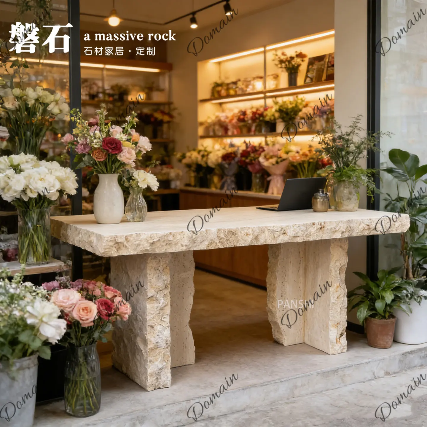 Modern Simple Natural Travertine Nakajima Taiwan Women's Clothing Store Flower Shop Accessories Display Table Art Style Advanced