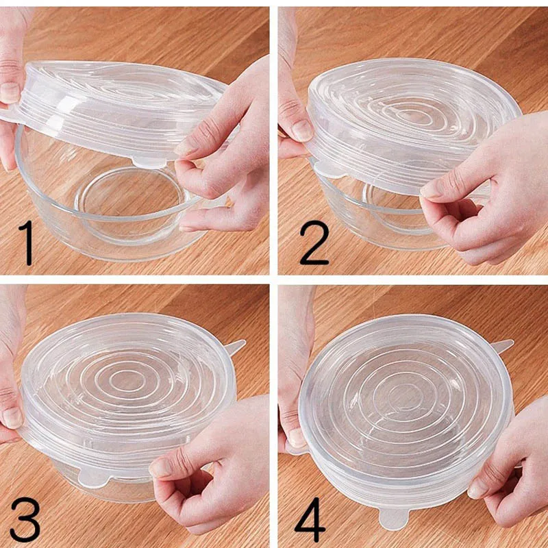 6PCS Silicone Fresh-keeping Cover Stretch Lids Reusable Durable Canning Lids Refrigerator Microwave Bowl lid Kitchen Accessories