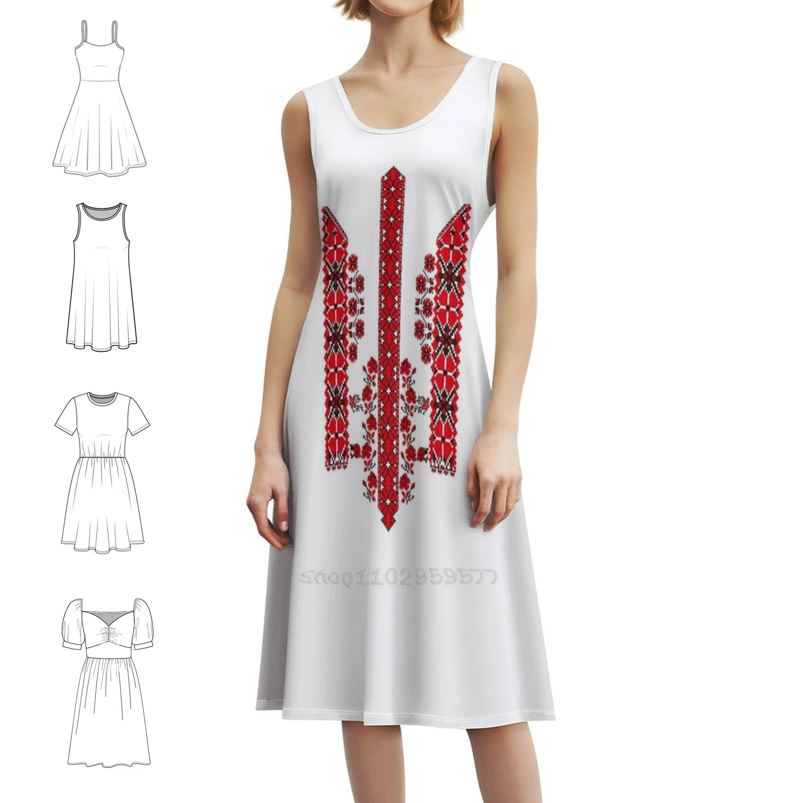 

Винтажное богемное платье Ukrainian Trident Vyshivanka с вышивкой Trizub, пышные рукава или варианты без рукавов для женщин, платье