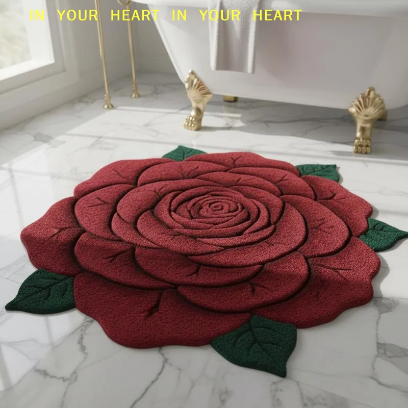 【X】Durable 40x40cm Non-slip Absorbent Bathroom Floor Mat New Flower Carpet Special-shaped Soft Peony Floor Mat