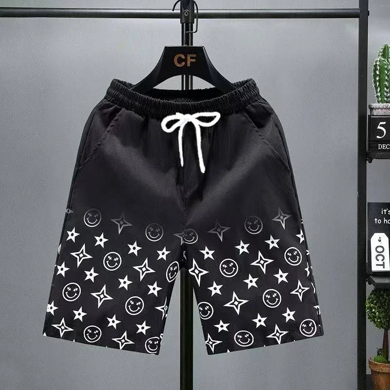 America Y2K Style Street Trendy Shorts Half Solid Color Half Graphic Print Men's Quick-drying Beach Casual Outdoor Exercise Moto