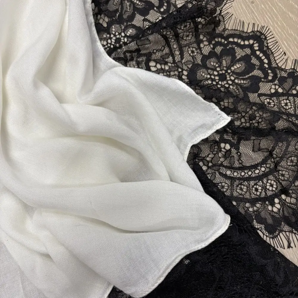 

Дышащий хлопковый хиджаб с кружевной отделкой, длинный платок-вуаль, тонкая большая шаль для девочек