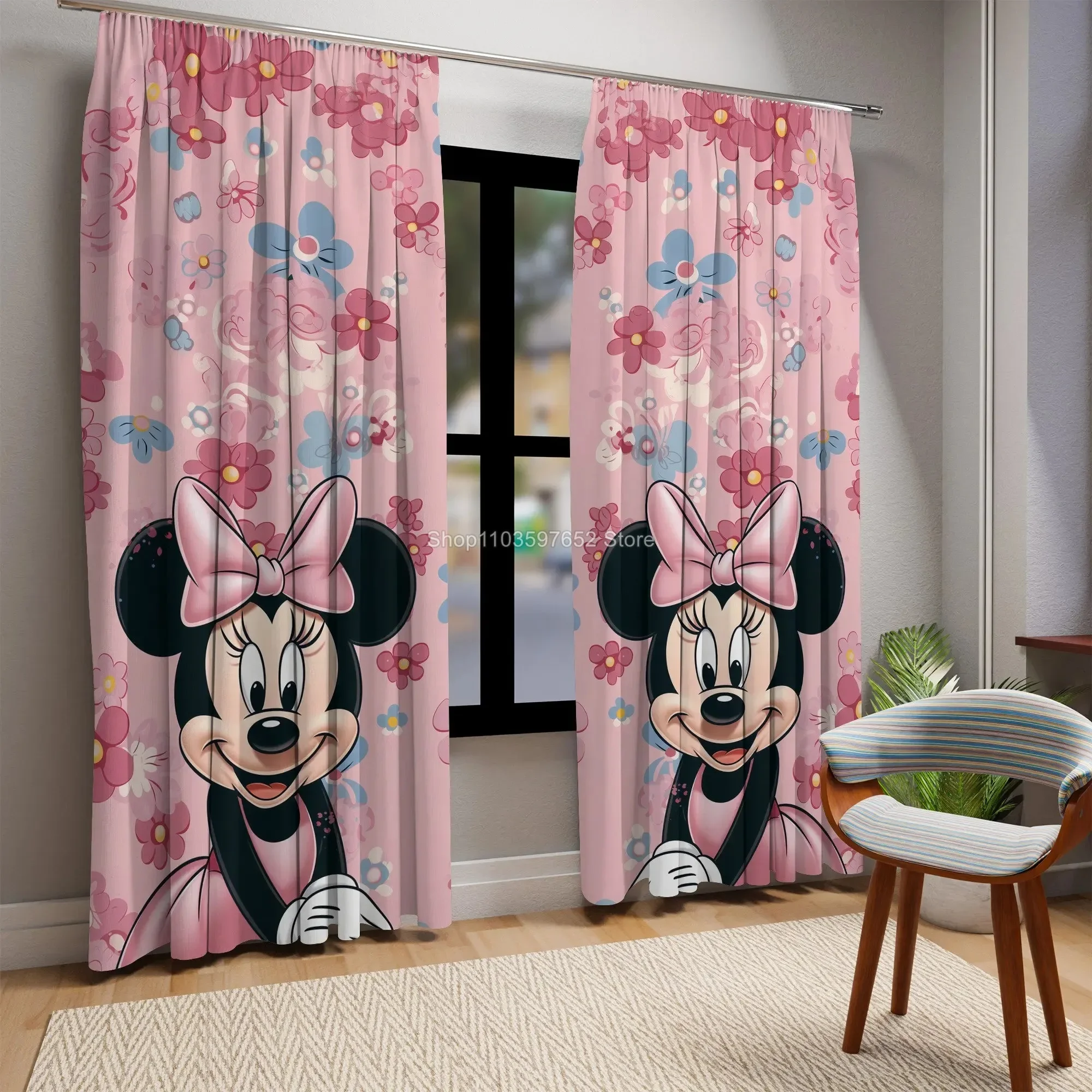 Anime Impressive Minnie Mickey Mouse Window Curtain 3D Print Shading Blackout Curtains Living Room Bedroom Kids Gift