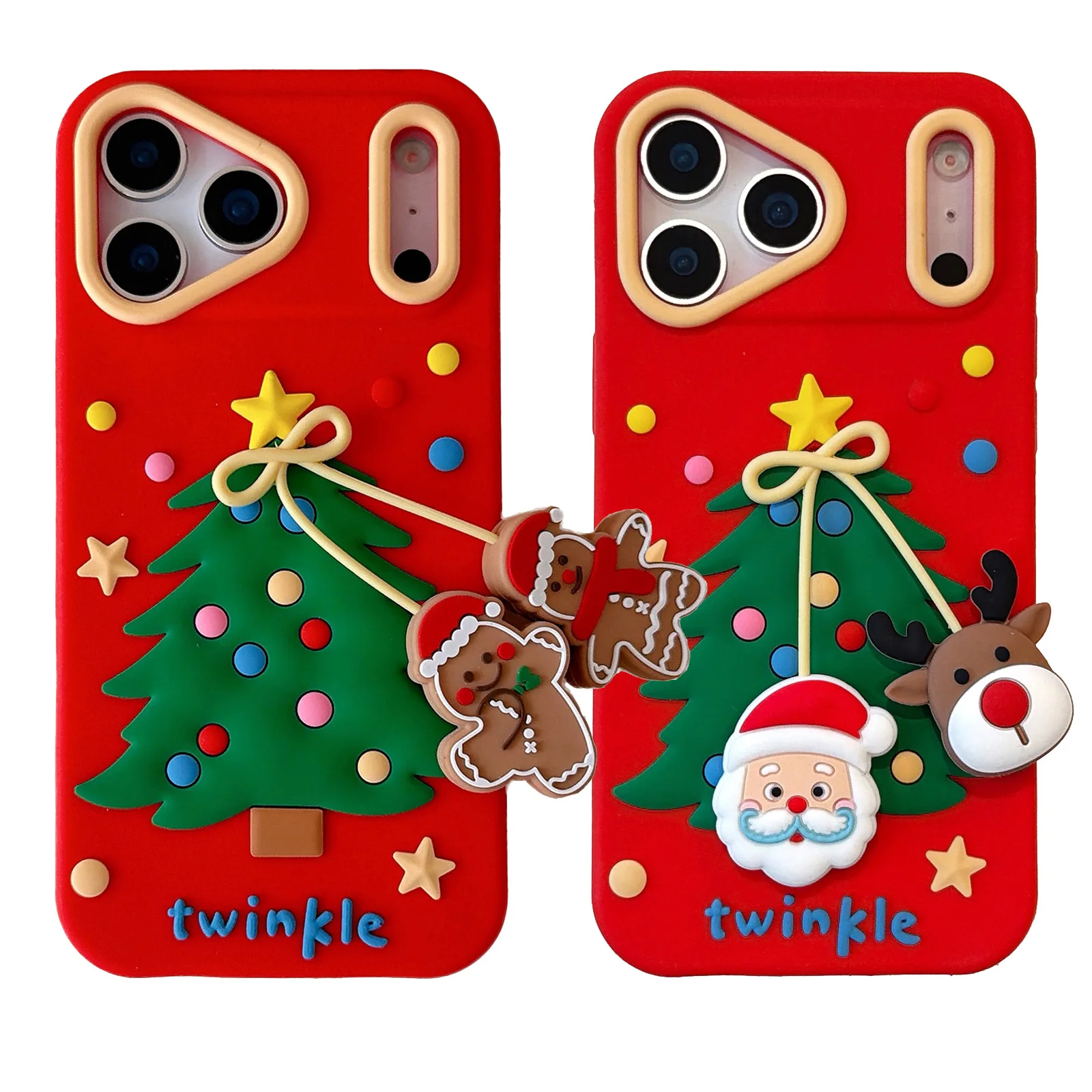 3D Christmas Tree For iPhone 17 16 15 14 13 12 Pro max Phone Case Cute Cartoon Soft Silicone Case Phone Back Cover Protect Shell