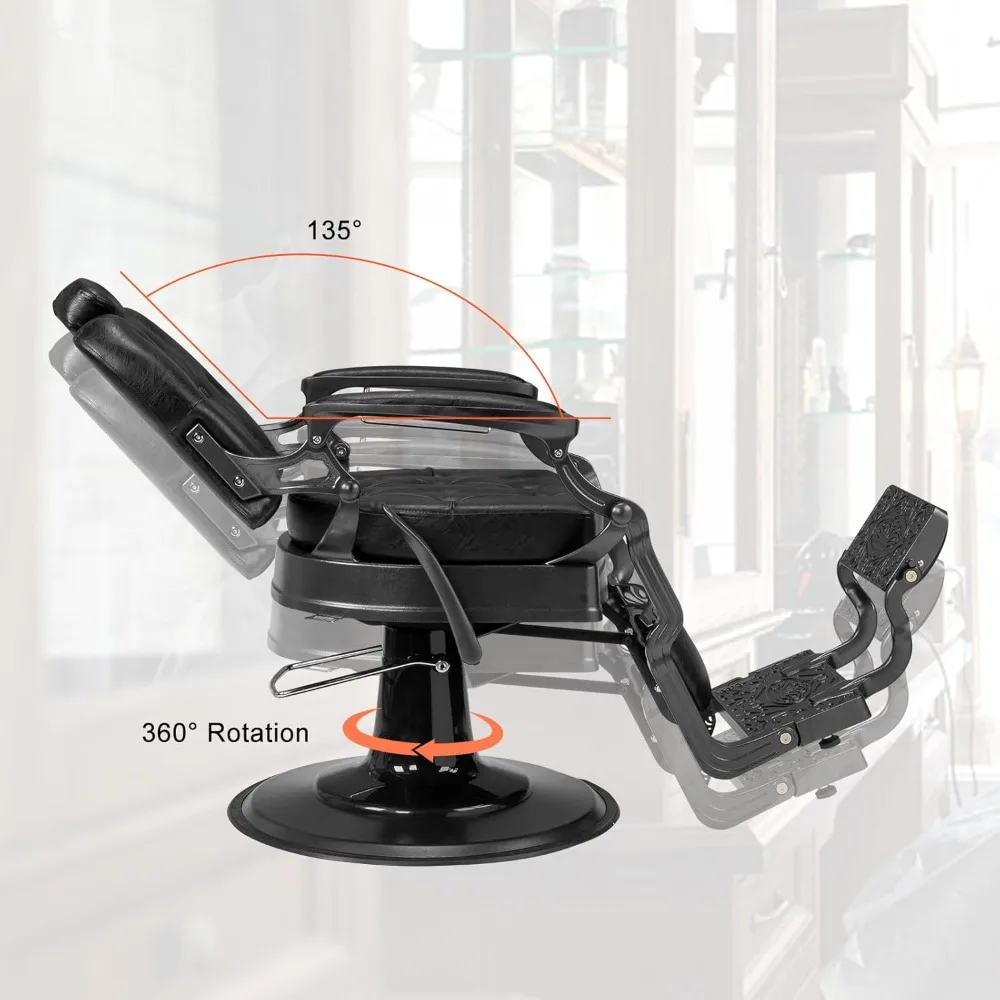 Heavy Duty Vintage Recline Barber Chair Hydraulic with Headrest, Supports up to 700lbs & 360°Rotatable, Professional Salon image 6