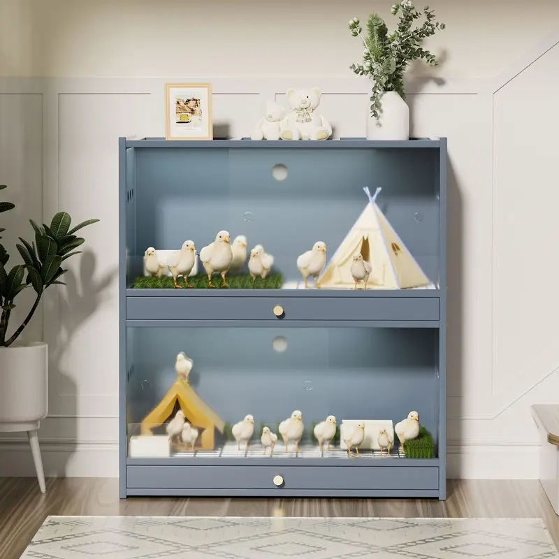 Pet Cages Feeding Accessories Chicken Breeding Box Transparent Visible Drawer-type Sliding Door Bird Multi-functional Small