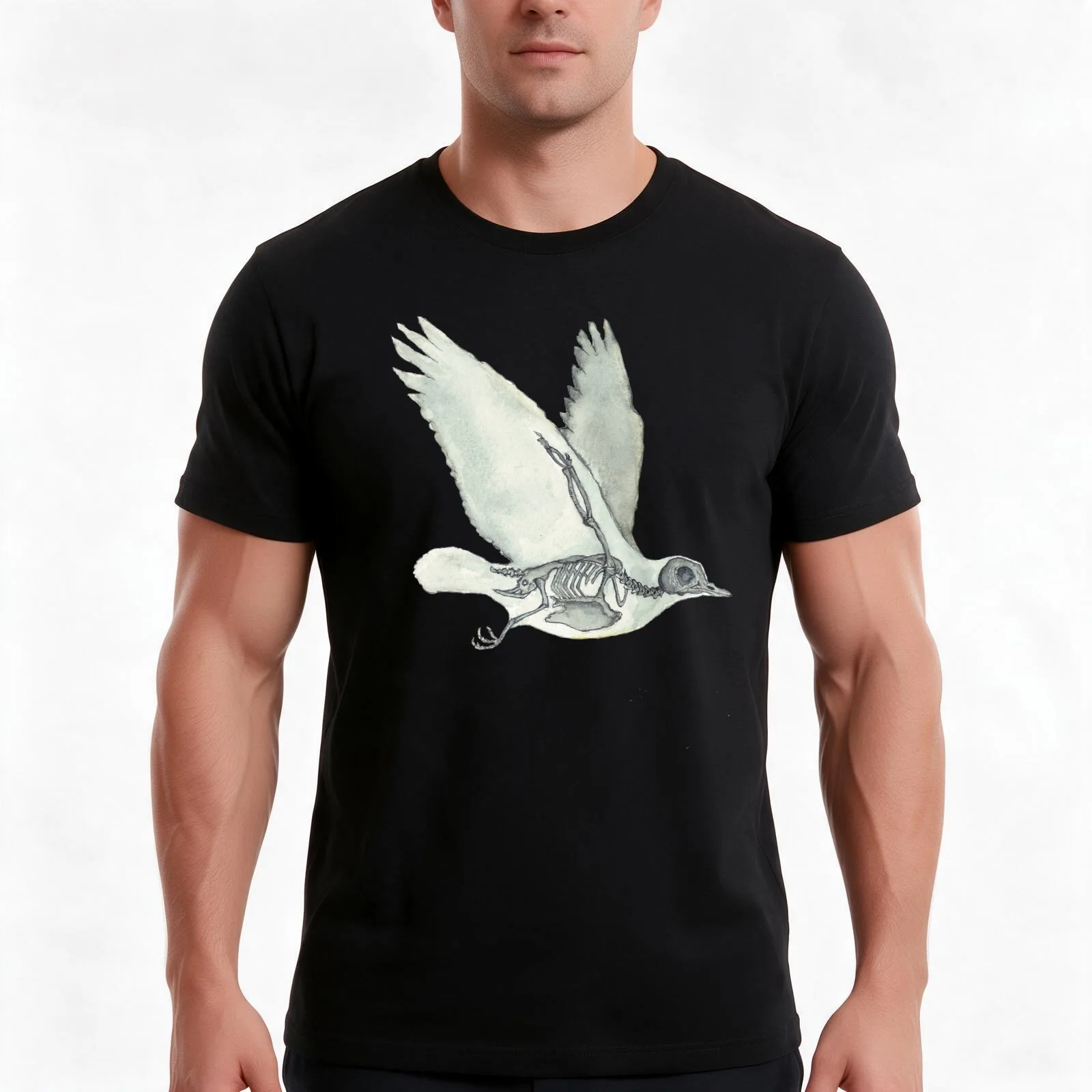 Bird Skeleton: Animal Dove Anatomy T-Shirt Summer Casual Cotton Tee Oversized Streetwear Tops Vintage Graphic Print