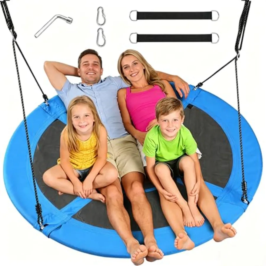 

Backyard outdoor circle swing for kids adults, 60-inch saucer tree swing in weather-resistant 900D nylon, black, supports 700LB