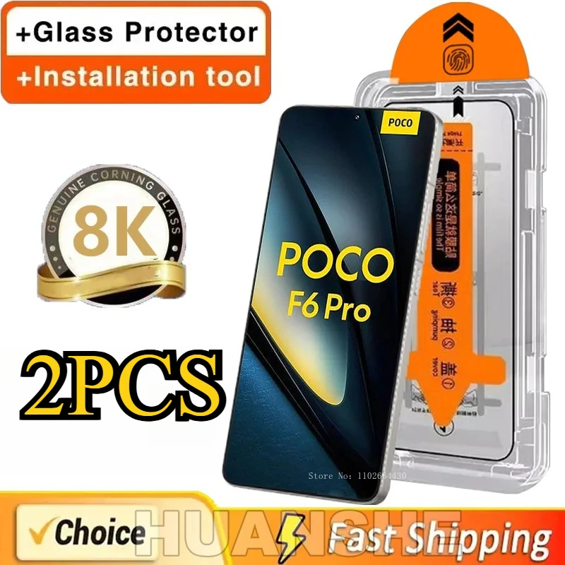 

2PCS Oleophobic Coating Easy Install Dust Free Box Tempered Glass Screen Protector for POCO F6 M5S M4 Pro F4 F3 X6 X5 X4 Pro GT