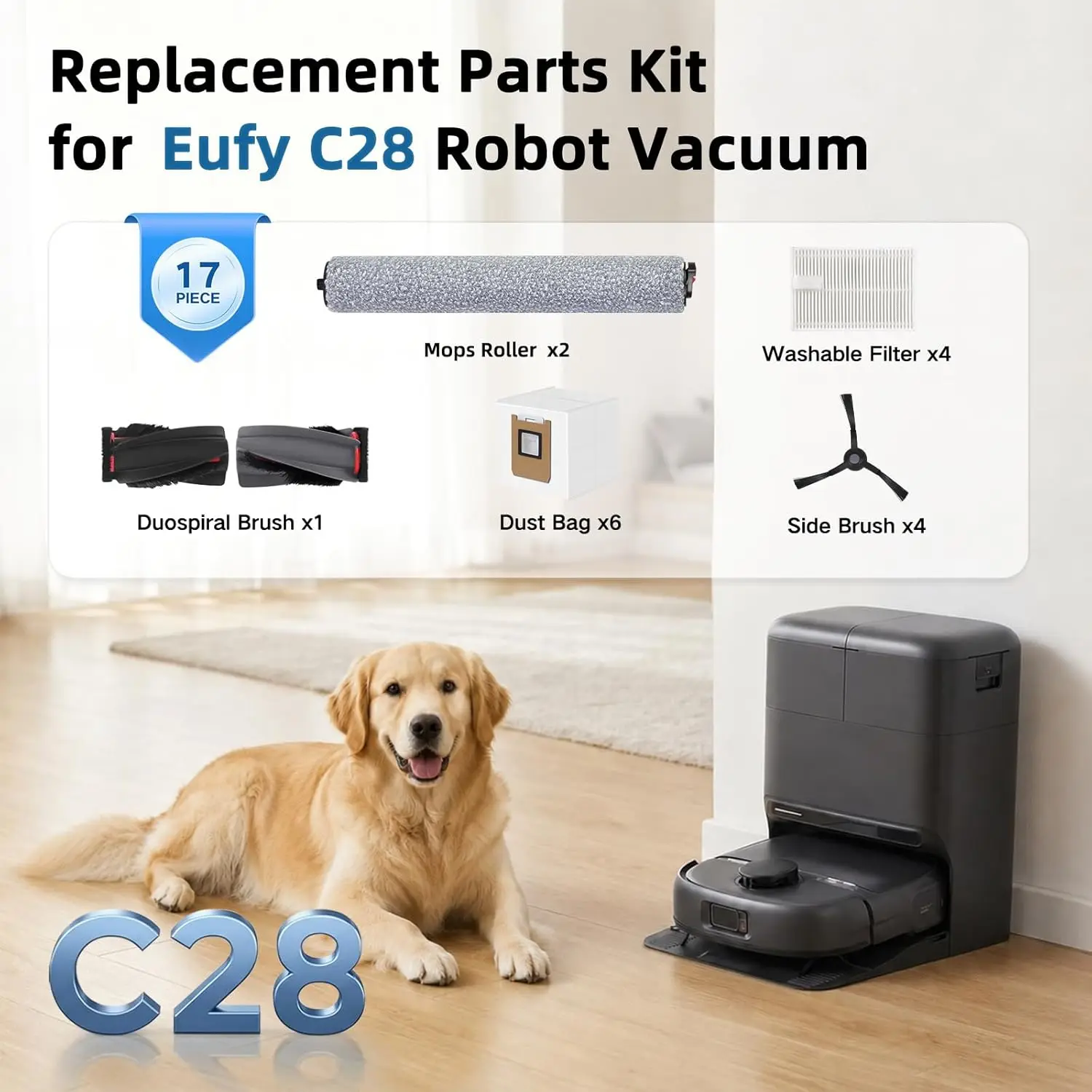Replacement Parts for Eufy C28 Omni / Eufy C28 Robot Vacuum Cleaner Accessories Main Side Brush HEPA Filter Dust Bag Mop Rollers view 2