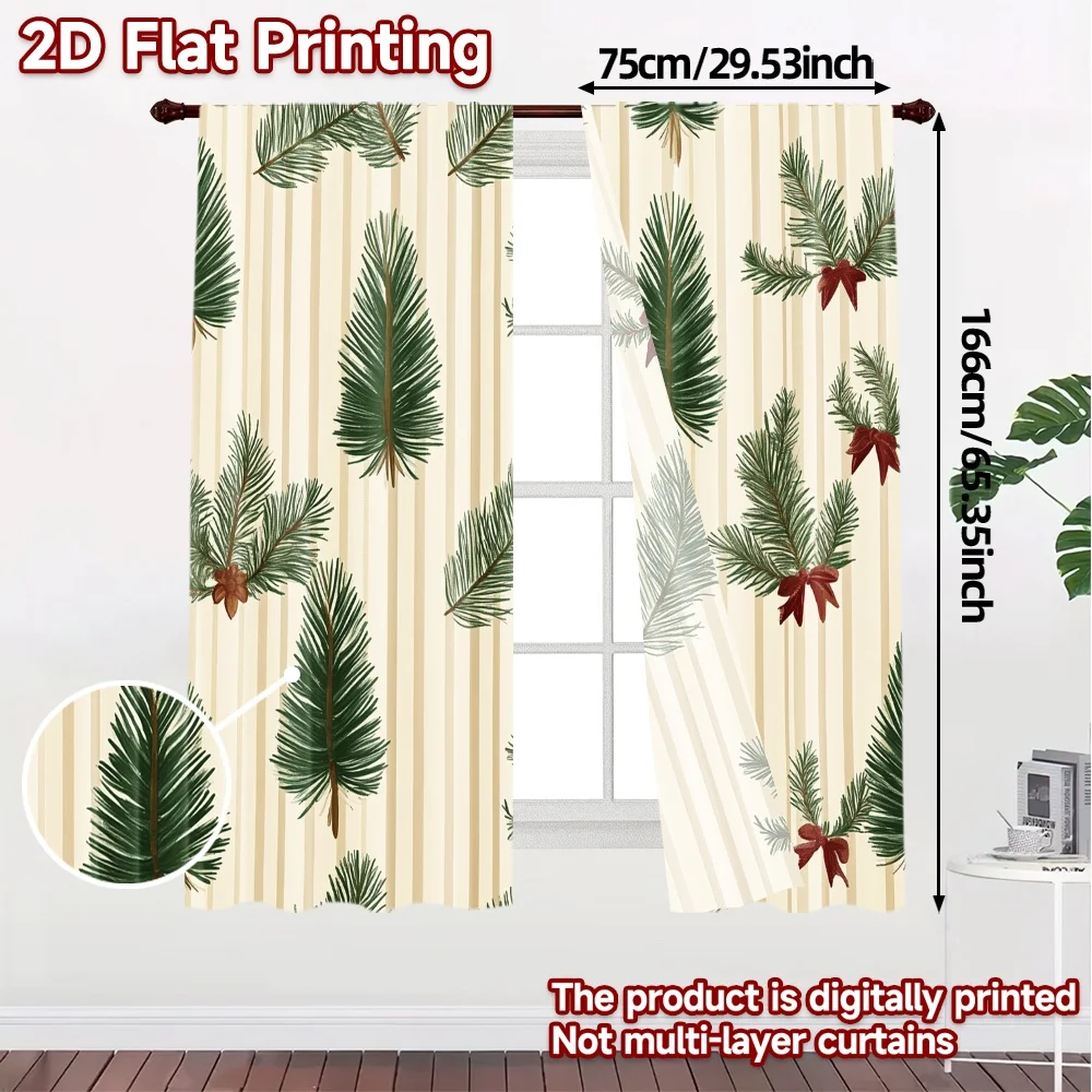 2pcs,Curtains Christmas Trees Bows Holiday_a (3) Popular Curtain Versatile Durable Polyester Curtains Decorations For Home