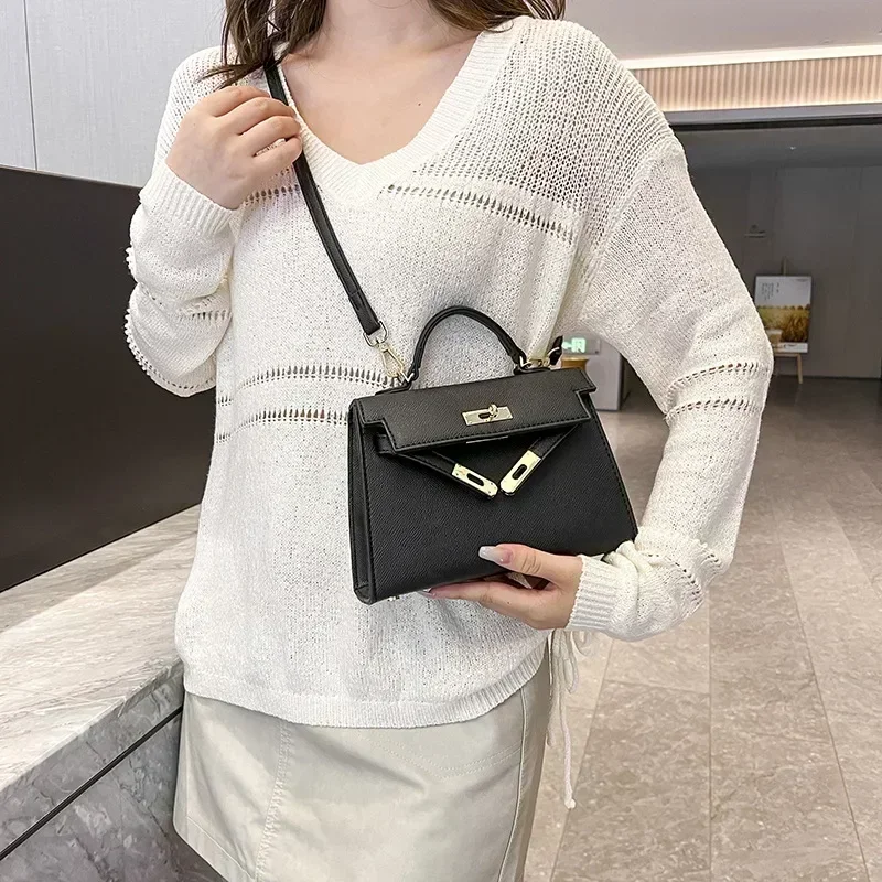 Fashionable Women's Hand-held Kelly Bag 2024 New High-end Single Shoulder Diagonal Cross Bag Versatile Small Square Bag