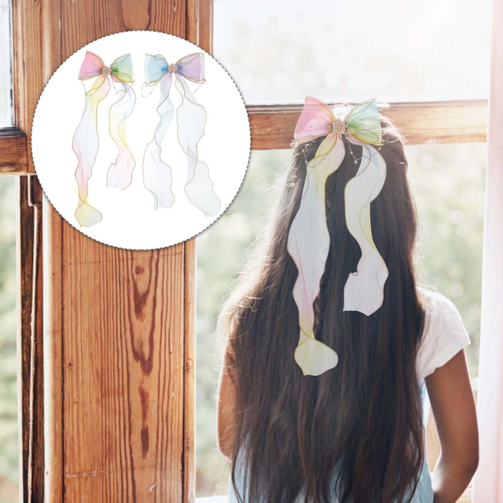 

2pcs Ribbon Bows Bowknot Hairpins Bow Barrette For Girls Elegant Headdress Party Dance Travel Daily Use Strong Hold Thick