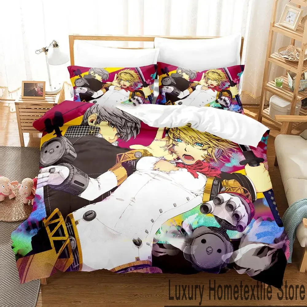 3D Print Anime P4 Persona 4 Bedding Set,Duvet Cover Bed Set Quilt Cover Pillowcase,King Queen Twin Size Boys Girls Adults