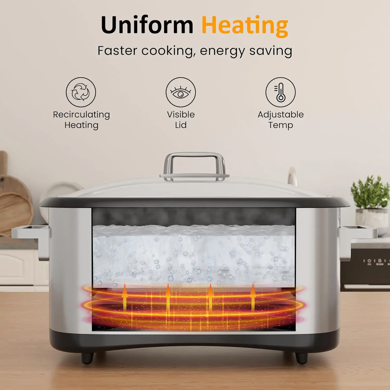 طباخ بطيء 12 في 1 قابل للبرمجة سعة 8 لتر، سخان طعام متعدد الطباخ مع مؤقت رقمي، تحكم في درجة الحرارة، وعاء ألومنيوم مصبوب قابل للإزالة