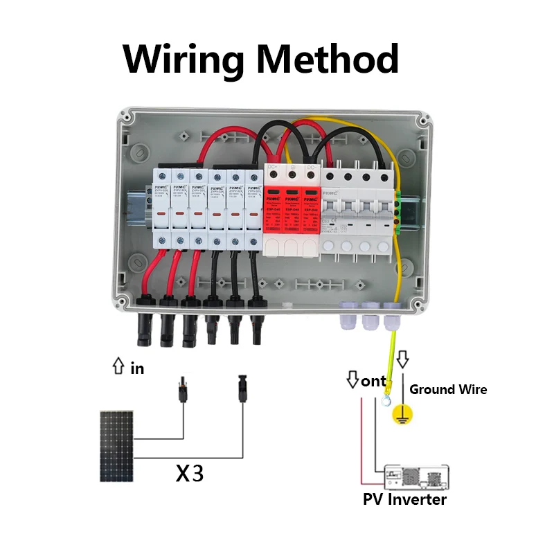 HT 3 in 1 out DC1000V Solar photovoltaic PV Combiner Box With Lightning Protection 32A Fuse MCB SPD Waterproof IP65 Distribution