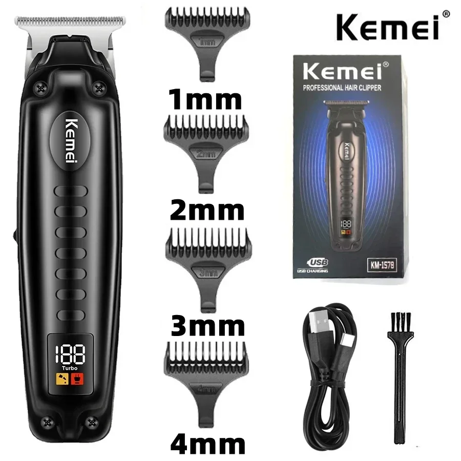 

Kemei KM-1578 Men's Hair Clipper Rechargeable Clippers Professional Lcd Digital Display USB Charging Hair Cutting Machine 5.0
