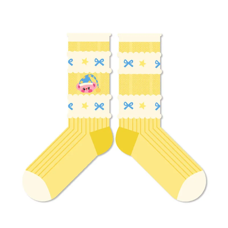 

Summer Koala Goodnight Series Women's Socks Thin Dopamine Breathable Anti Slip Sweat Absorbing Combed Cotton Striped Middle Sock