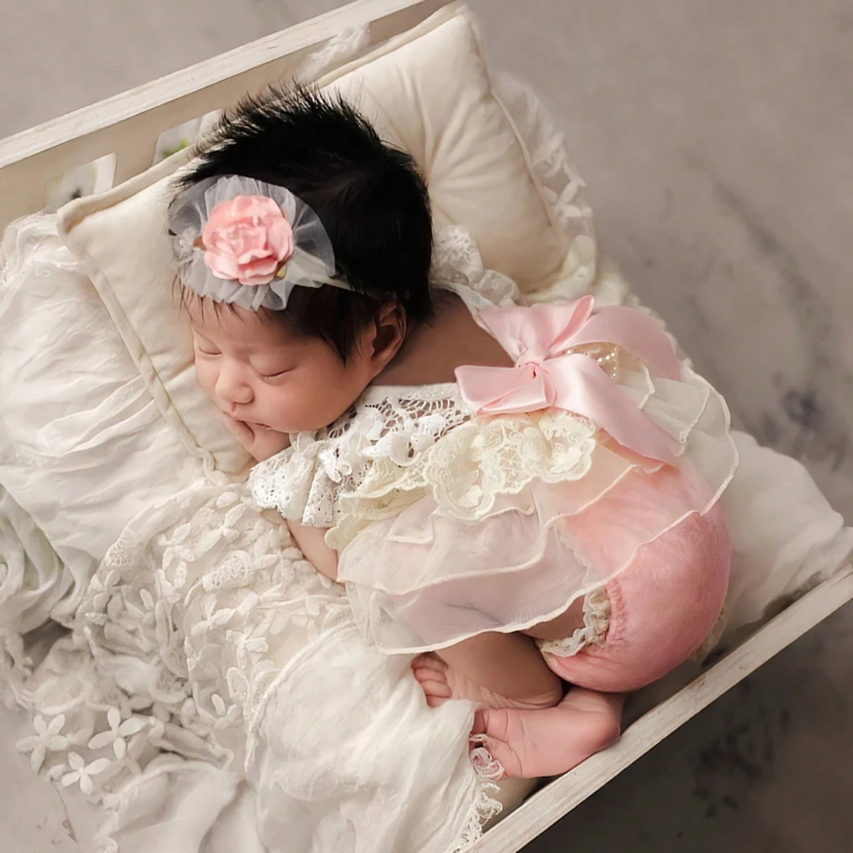 Ylsteed Baby Girl Lace Romper Photoshooting Outfits with Headband Newborn Photography Props
