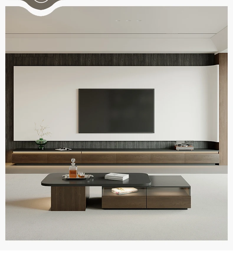 

Italian solid wood telescopic glass coffee table living room household Nordic small apartment 2025 new coffee table TV cabinet c