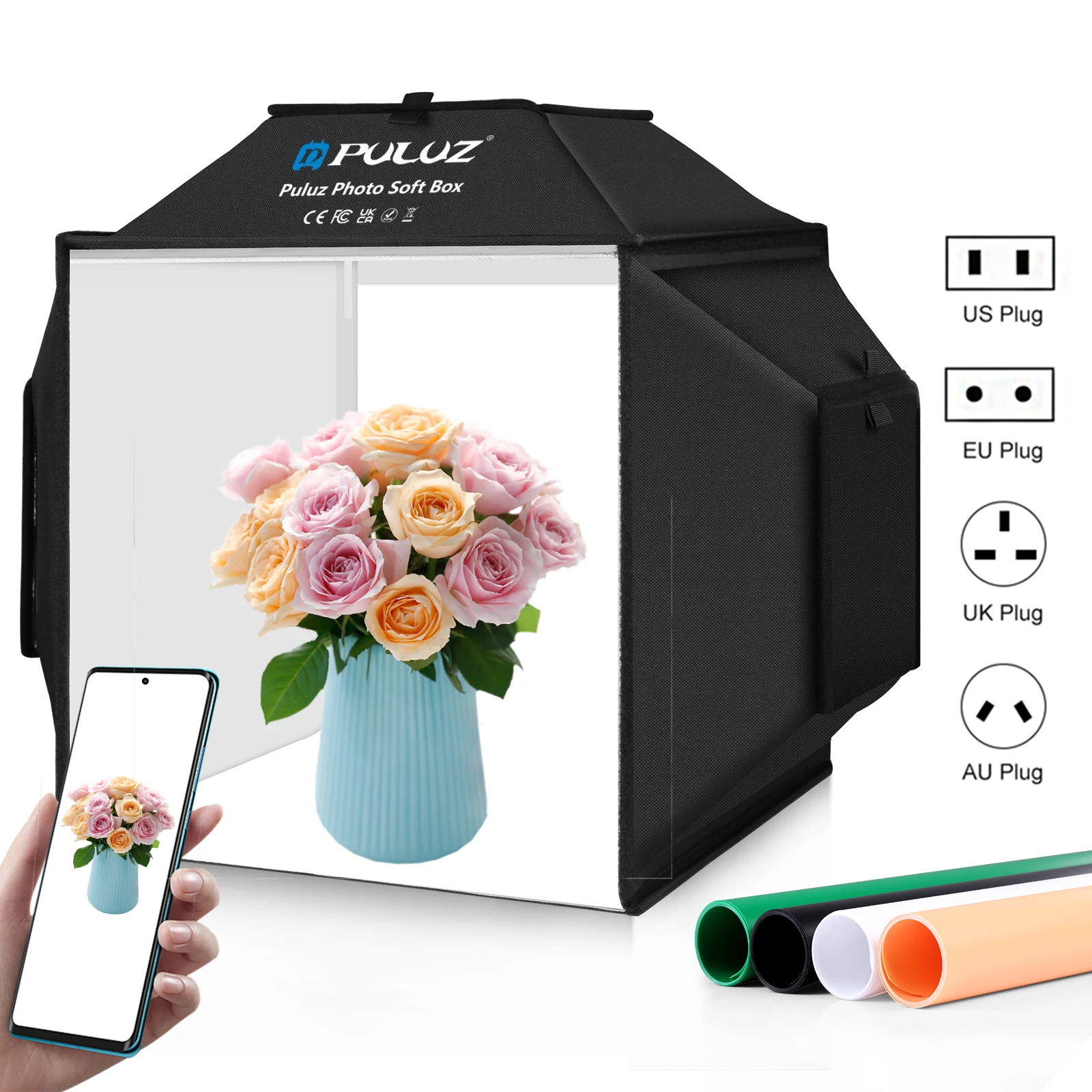 PULUZ 40cm Folding 72W 5500K Studio Shooting Tent Soft Box Photography Lighting Kit with 4 Colors High Quality Photo Soft Box