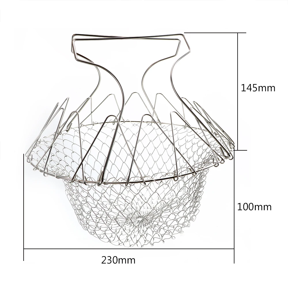 Foldable Steam Rinse Strainer Colander Stainless Steel Fryer Tool Vegetable And Fruit Filter Basket French Fries Basket