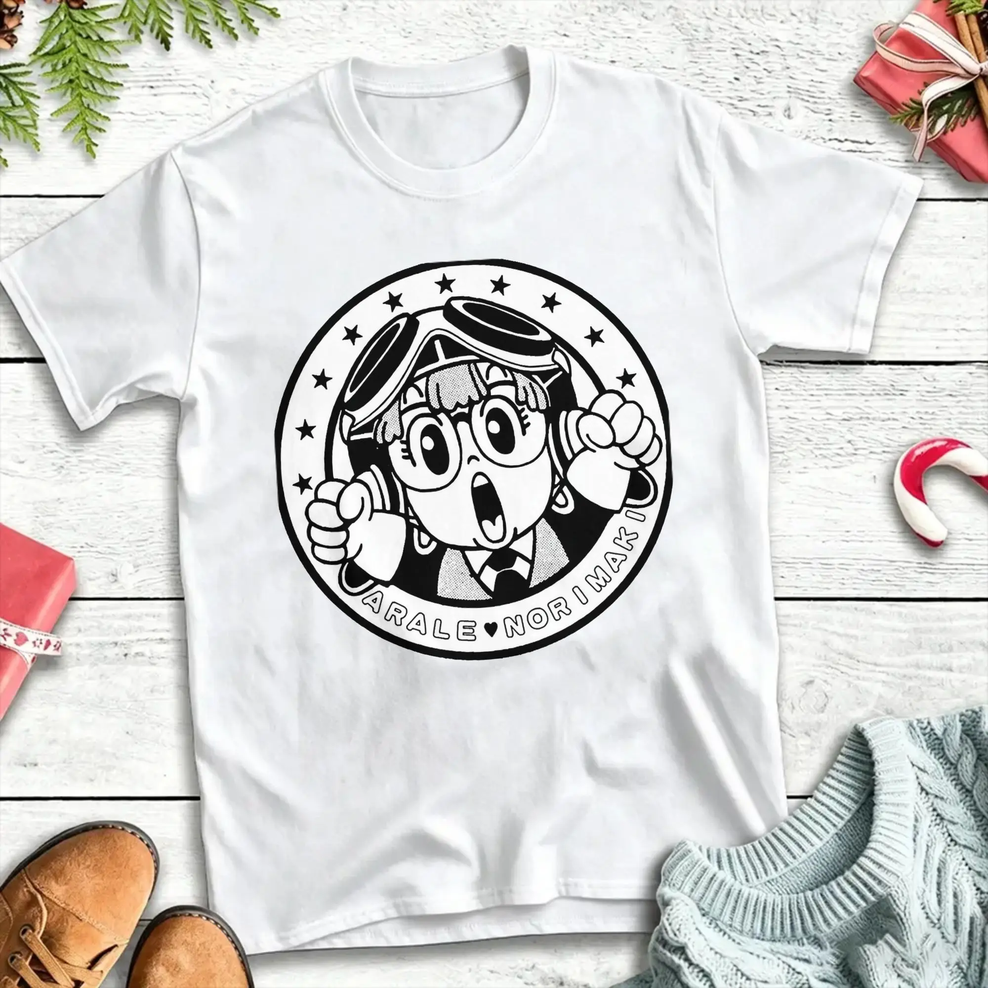 Arale Norimaki  Anime T Shirts for Men Women Pure Cotton Awesome T-Shirt Round Collar Dr Slump Tees Short Sleeve Clothing