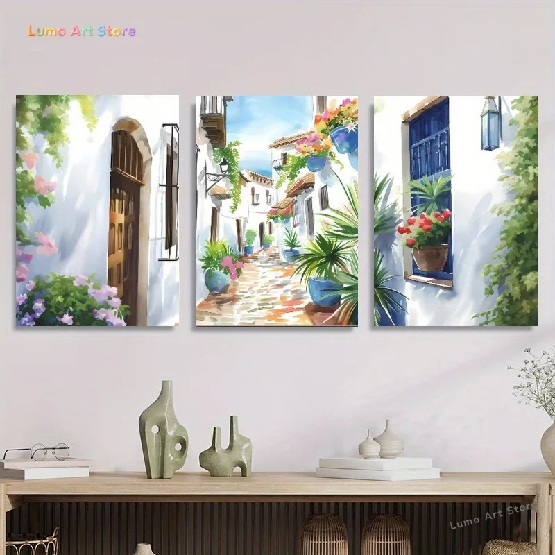 2D Flat, 2D Flat, 3pcs, Beautiful Watercolor-Inspired Canvas Art, Easy Painting Poster for Living Room/Bedroom/Entryway, Aest